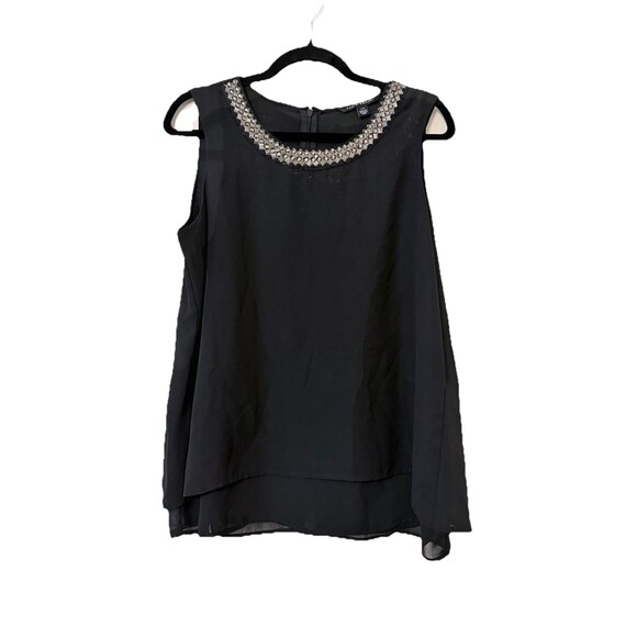 Zac & Rachel Tops - Zac&Rachel Black Beaded Neckline Sleeveless Pullover Blouse Size Large